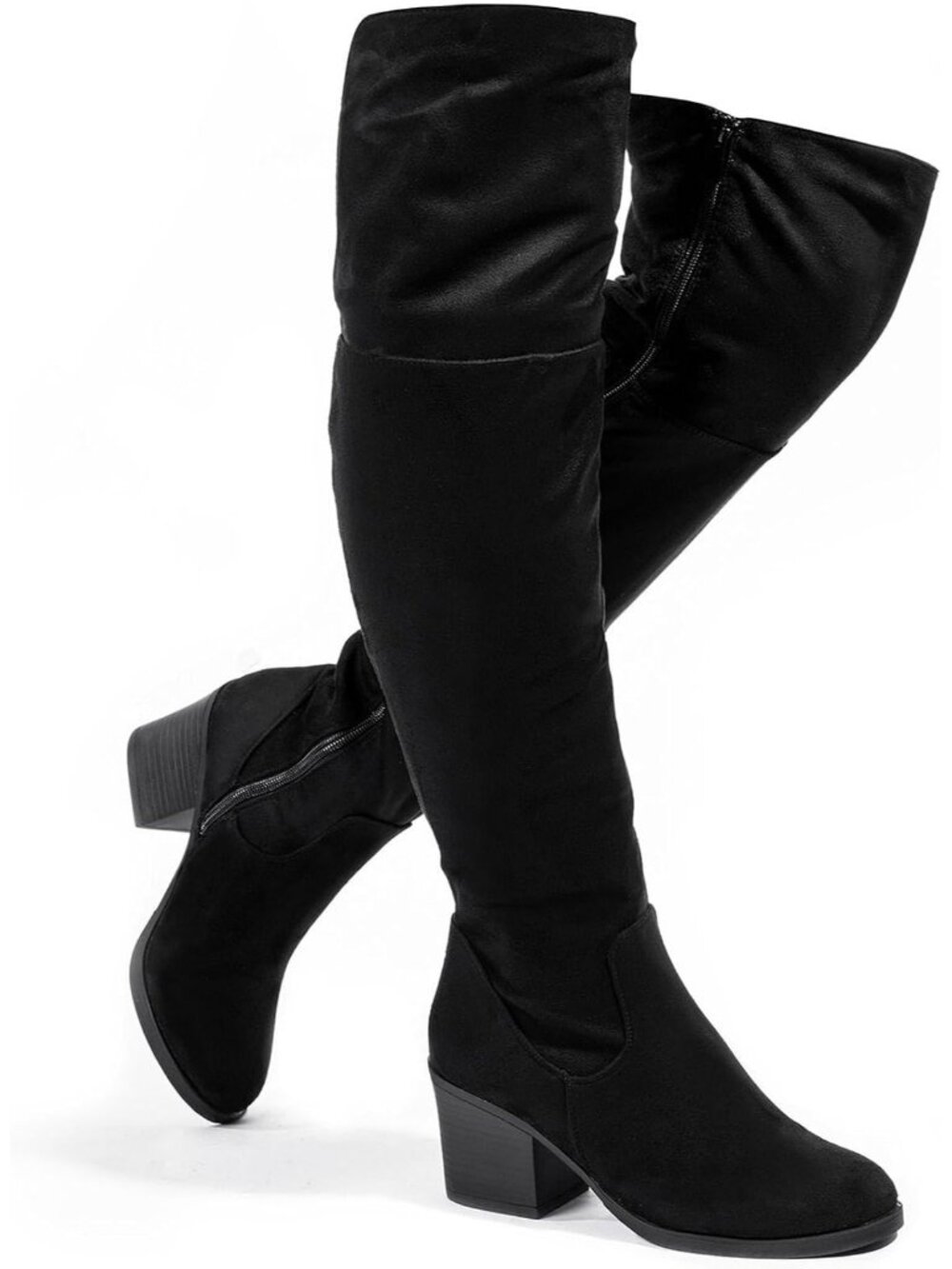 Women's Black Thigh High Boots Sexy Stacked Block Heel Boots Over the Knee Boots